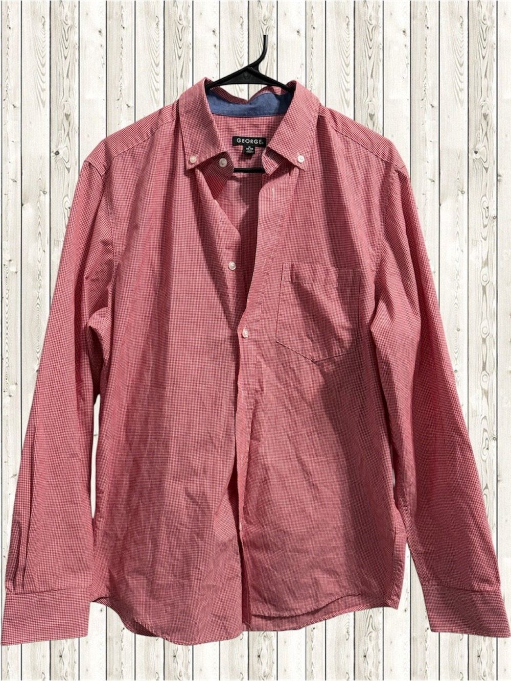 George Red Gingham Button-Down Long Sleeve Men's Shirt size M 38-40